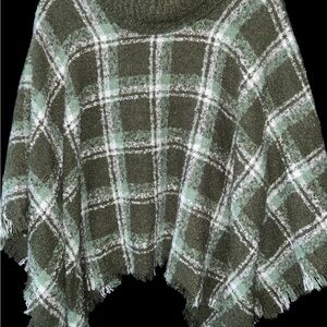 Serra Plaid Green Poncho Sweater OS